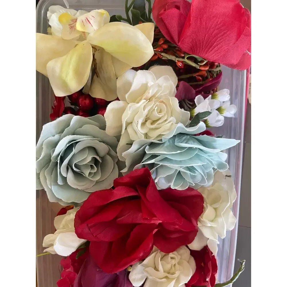 Shoe Box of Mixed Lot Of Beautiful Artificial/Silk Flowers